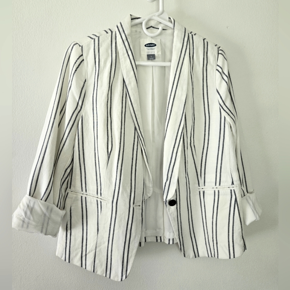 NWOT Old Navy Linen Blend Striped Blazer Relaxed Fit Size Small